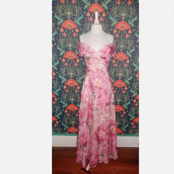 Xscape Pink Floral Off The Shoulder Formal Ball Gown Dress Nwt - Picture 3 of 7
